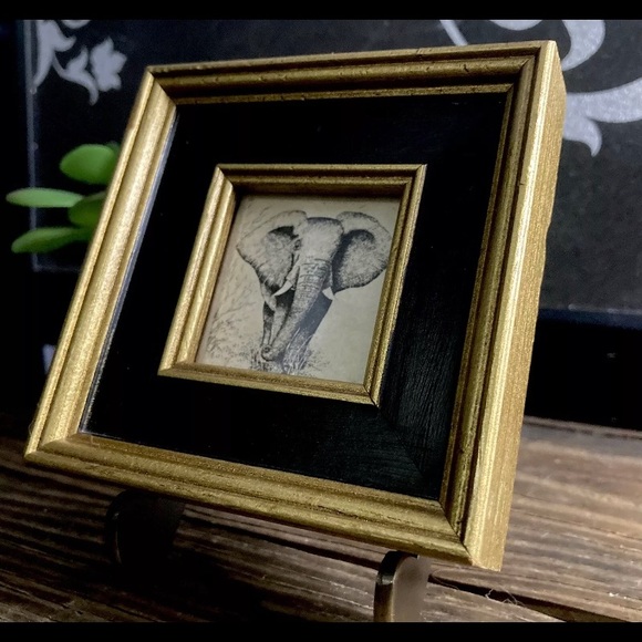 Vintage Custom Framed Elephant Pictures Set Of Two 3.5" By 3.5" - Picture 9 of 11